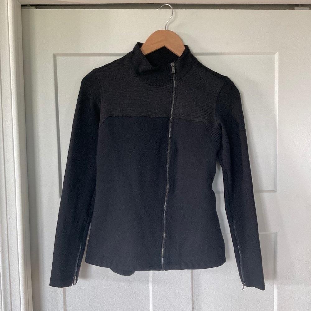 The Base Brand Assymetrical Zip Fitted Black Jacket Active Sportswear Athleisure